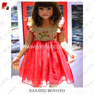 Wholesale red organza christmas flutter sleeve dress